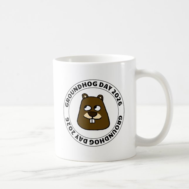 Groundhog Day 2026 with Groundhog face Coffee Mug (Right)