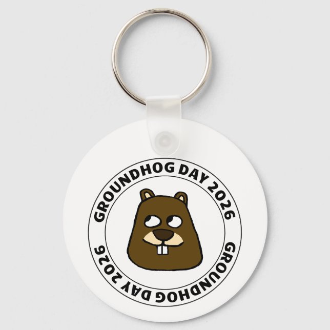 Groundhog Day 2026 with Groundhog face Keychain (Front)