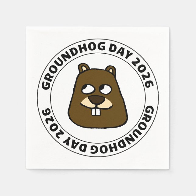 Groundhog Day 2026 with Groundhog face Napkins (Front)