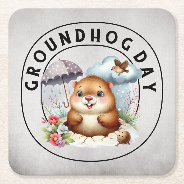 Groundhog day 22 February  Square Paper Coaster (Front)
