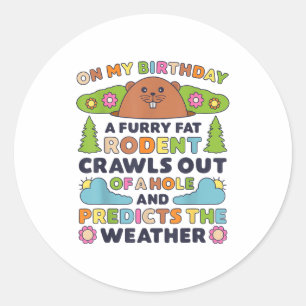 Groundhog Day Birthday Party Funny Furry Fat Roden Classic Round Sticker