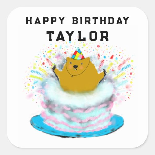 Groundhog Day Birthday Square Sticker