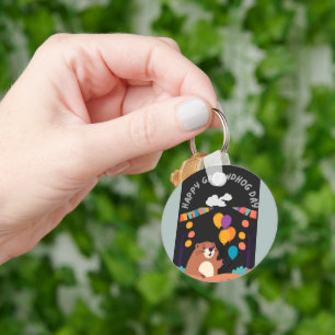 Groundhog Day Celebration: Shadow or Shine? Keychain