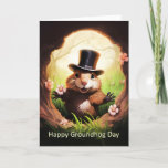 Groundhog Day Greeting Card With Cute Groundhog 