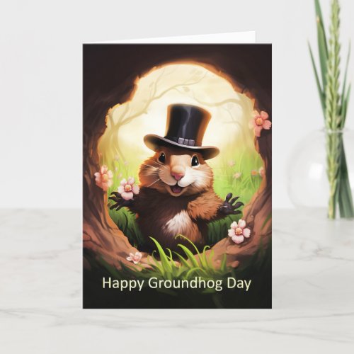 Groundhog Day Greeting Card With Cute Groundhog Groundhog Day Greeting Card With Cute Groundhog