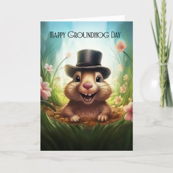 Groundhog Day Greeting Card With Cute Groundhog by moonlake at Zazzle