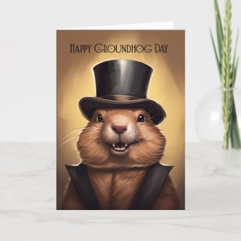 Groundhog Day Greeting Card With Cute Groundhog Wi by moonlake at Zazzle