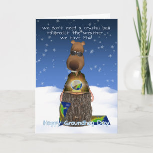 Groundhog Day Greeting Card With Groundhog Crystal