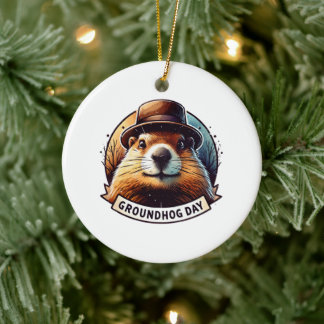 Groundhog Day, Groundhog, Ceramic Ornament