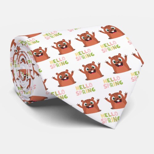 Groundhog Day Hello Spring Funny Neck Tie