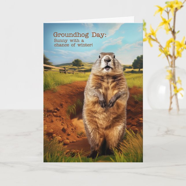 Groundhog Day Humor Card (Yellow Flower)