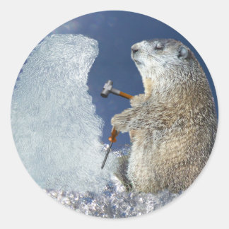 Groundhog Day Ice Sculpture Classic Round Sticker