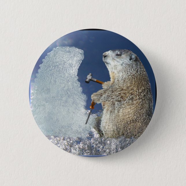 Groundhog Day Ice Sculpture Pinback Button (Front)
