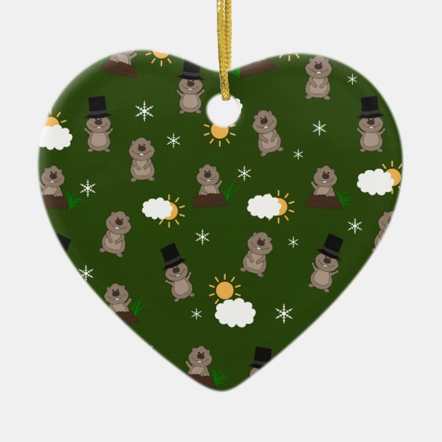 Groundhog Day Pattern Ceramic Ornament (Front)