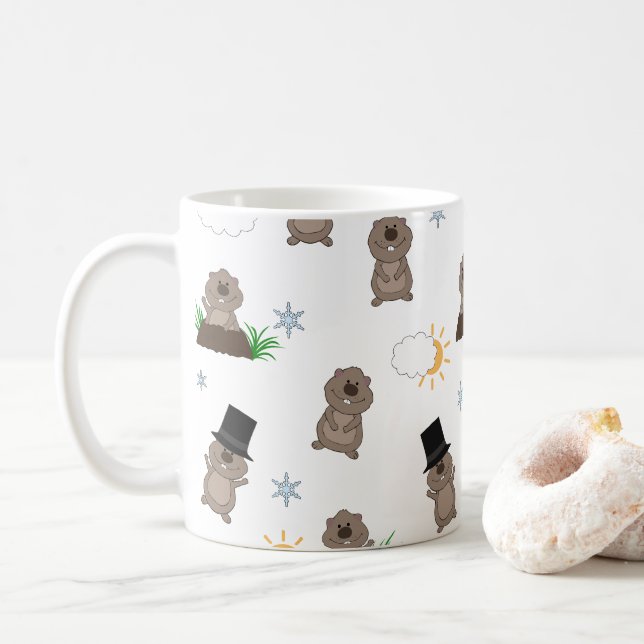 Groundhog Day Pattern Coffee Mug (With Donut)