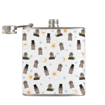 Groundhog Day Pattern Flask by Moma_Art_Shop at Zazzle