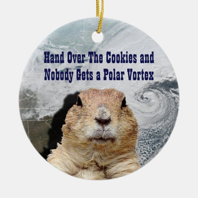 Groundhog Day Polar Vortex Ceramic Ornament (Front)
