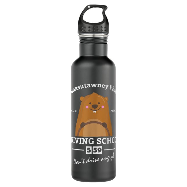 Groundhog Day Punxsutawney Phil Driving  Stainless Steel Water Bottle (Front)