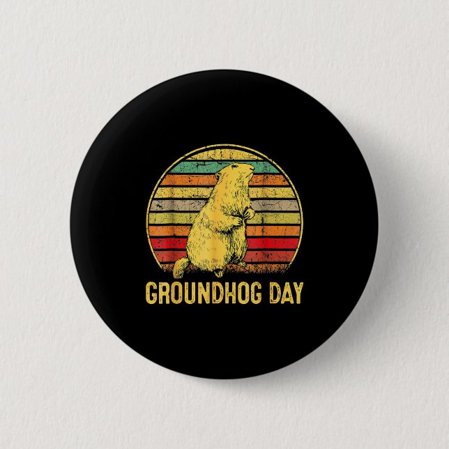 Groundhog Day Shadow Puppet Funny  Button (Front)