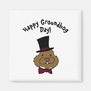 Groundhog Day Top Hat Bow Tie Magnet