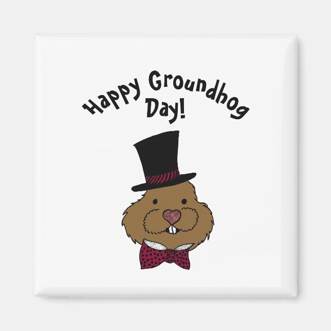 Groundhog Day | Top Hat Bow Tie Magnet (Front)