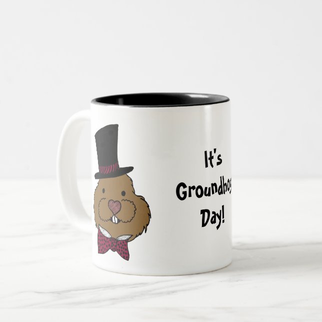 Groundhog Day | Top Hat Bow Tie Two-Tone Coffee Mug (Front Left)