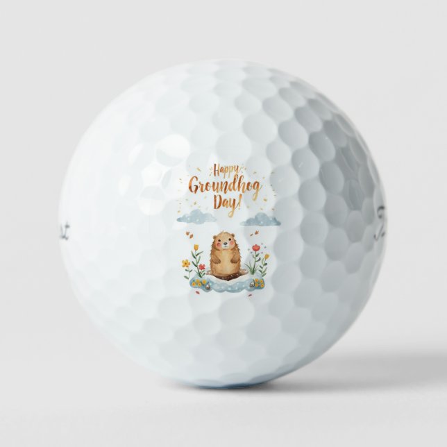 Groundhog day watercolor golf balls (Front)