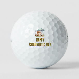 Groundhog day watercolor golf balls
