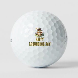 Groundhog day watercolor golf balls