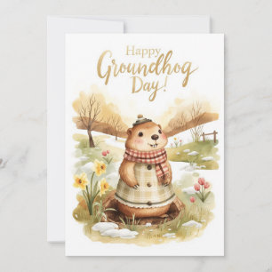 Groundhog day watercolor holiday card