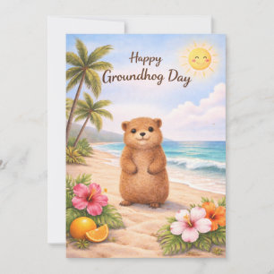 Groundhog day watercolor holiday card