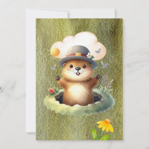 Groundhog day watercolor holiday card