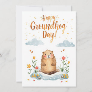 Groundhog day watercolor holiday card