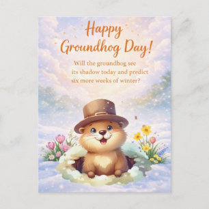Groundhog Day watercolor  Holiday Postcard
