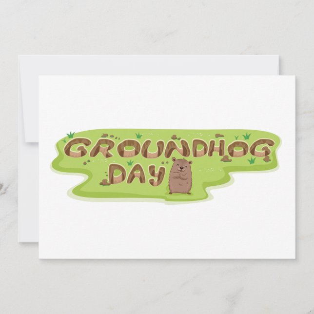 Groundhog Day Wood Lettering Invitation (Front)