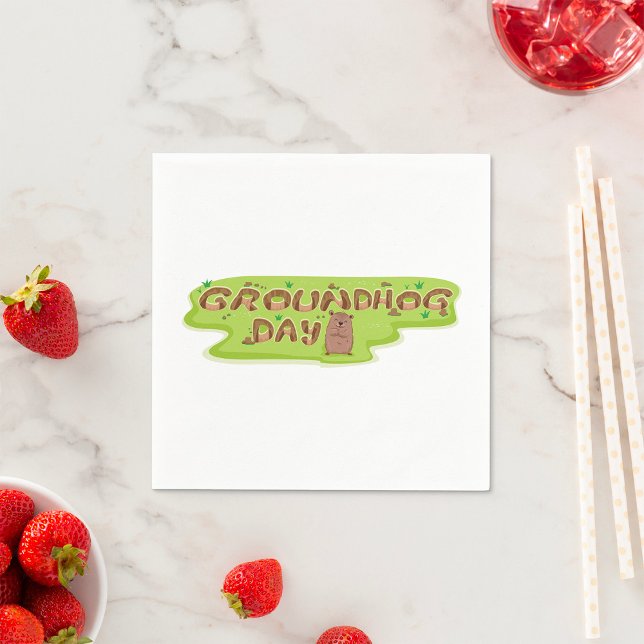 Groundhog Day Wood Lettering Napkins (Creator Uploaded)