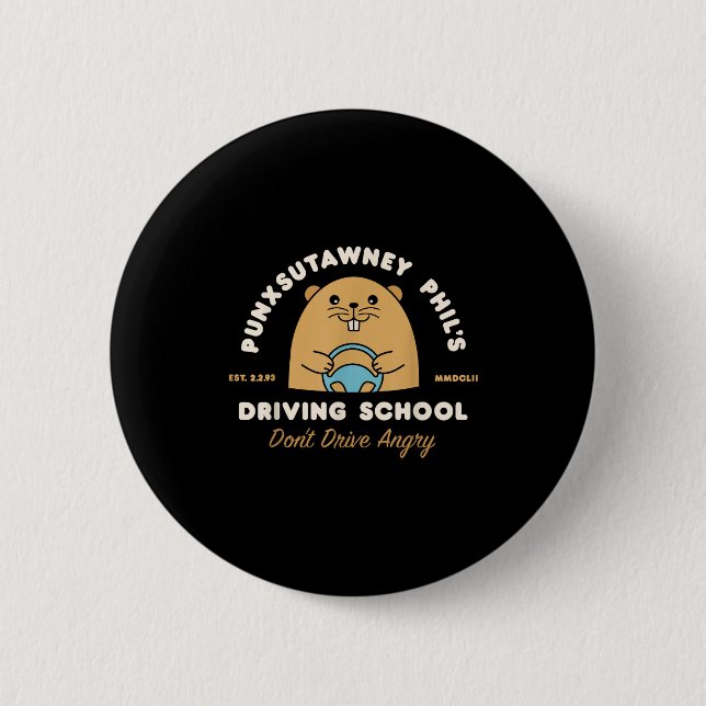 Groundhog Driving School Funny Men Women Retro Rod Button (Front)