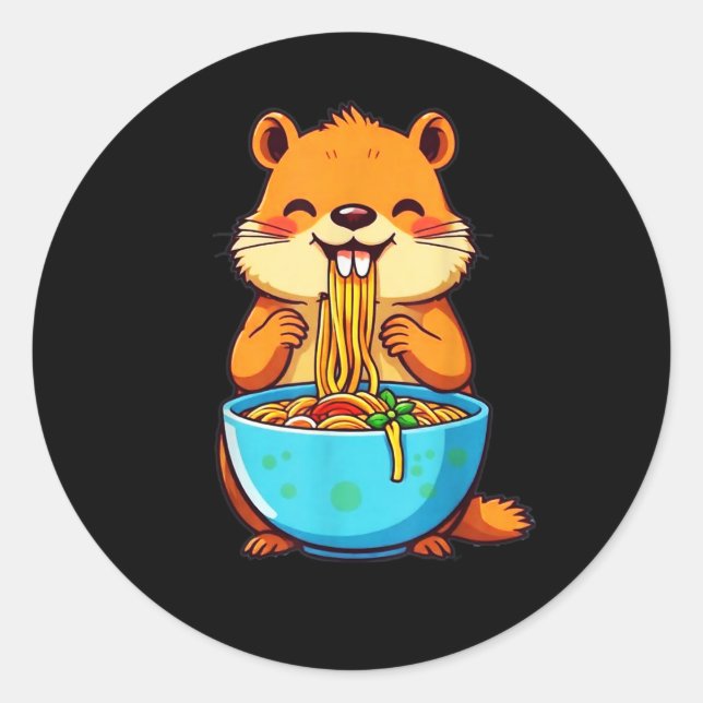 Groundhog Eating Ramen Happy Groundhog Day Classic Round Sticker (Front)
