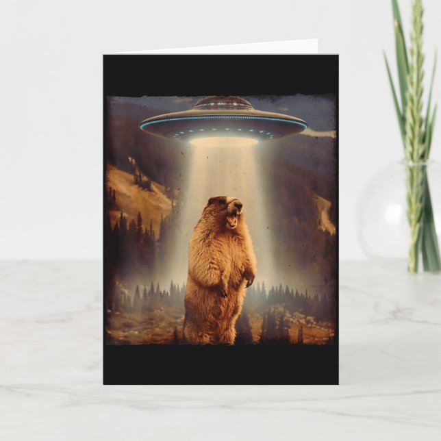 Groundhog Lover Groundhog Screaming Ufo Meme Funny Card (Front)