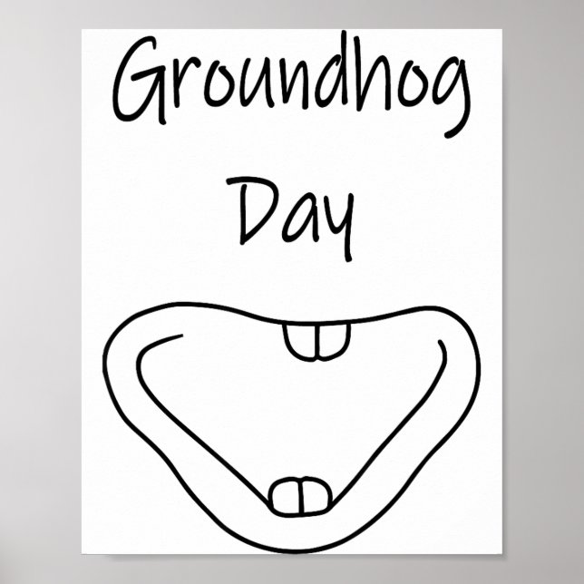 Groundhog Mouth Smile Line Art For Groundhog Day  Poster (Front)