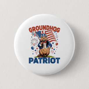 Groundhog Patriot American Flag 4th Of July Celebr Button