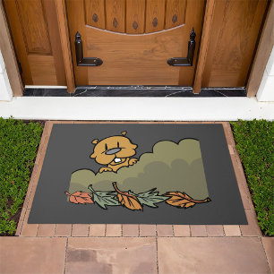 Groundhog Peeking Through Autumn Bushes Doormat