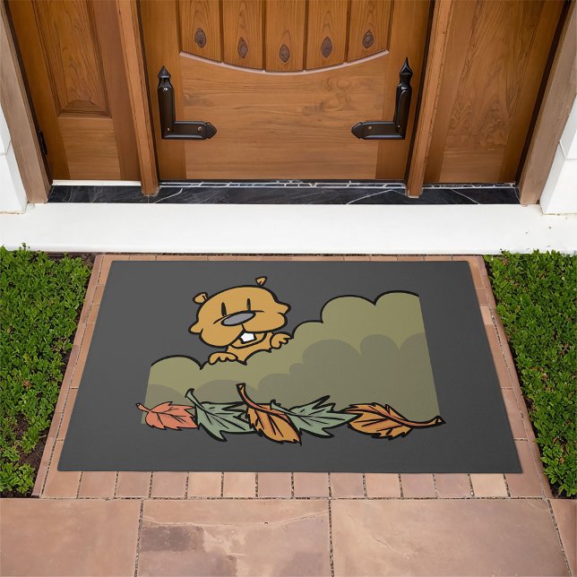 Groundhog Peeking Through Autumn Bushes  Doormat (Creator Uploaded)