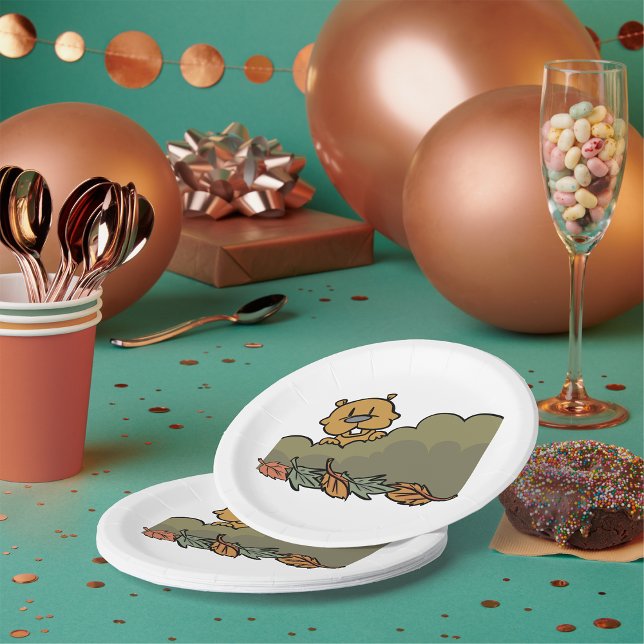 Groundhog Peeking Through Autumn Bushes  Paper Plates (Creator Uploaded)