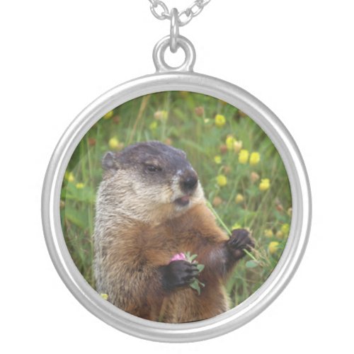 Groundhog Pose Silver Plated Necklace