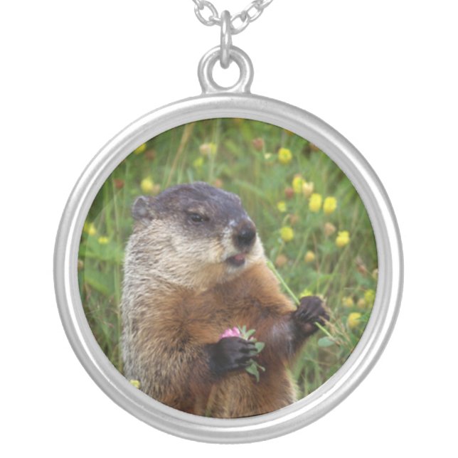 Groundhog Pose Silver Plated Necklace (Front)