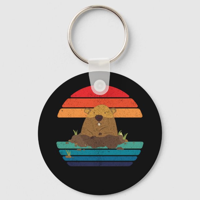 Groundhog Retro Woodchuck Groundhog Day Keychain (Front)
