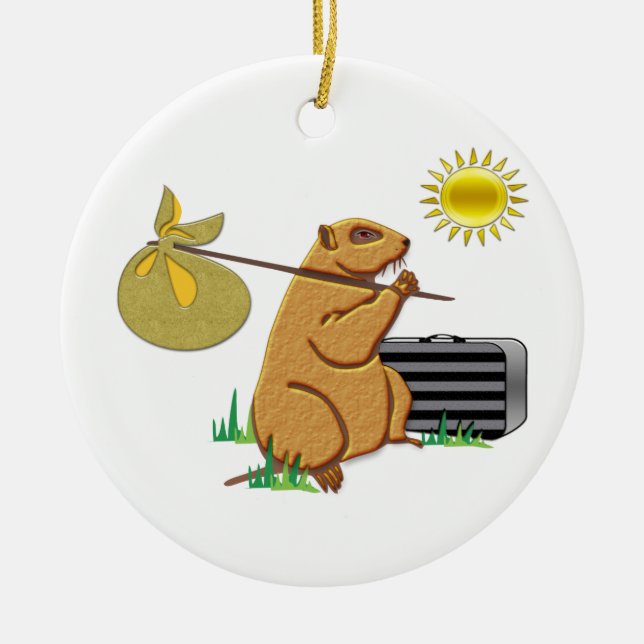 Groundhog Runs Away Ceramic Ornament (Front)