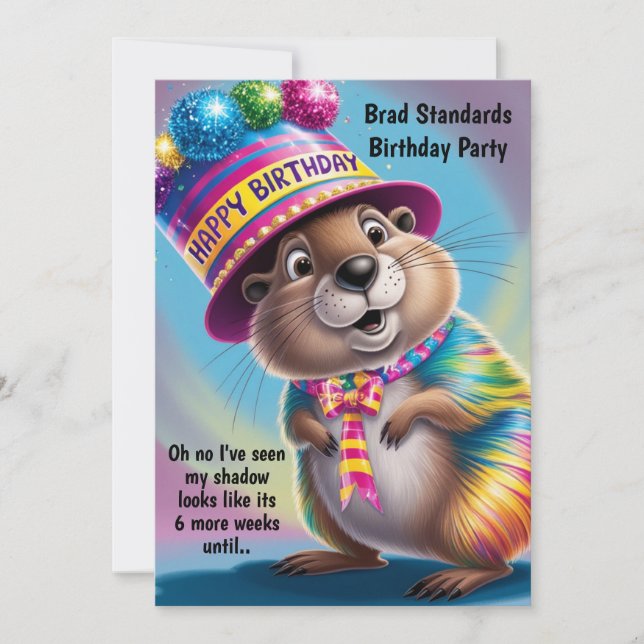 groundhog sees shadow psychedelic colors invitation (Front)