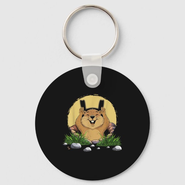 Groundhog Shadow Cute Puppet Funny Groundhog Day  Keychain (Front)